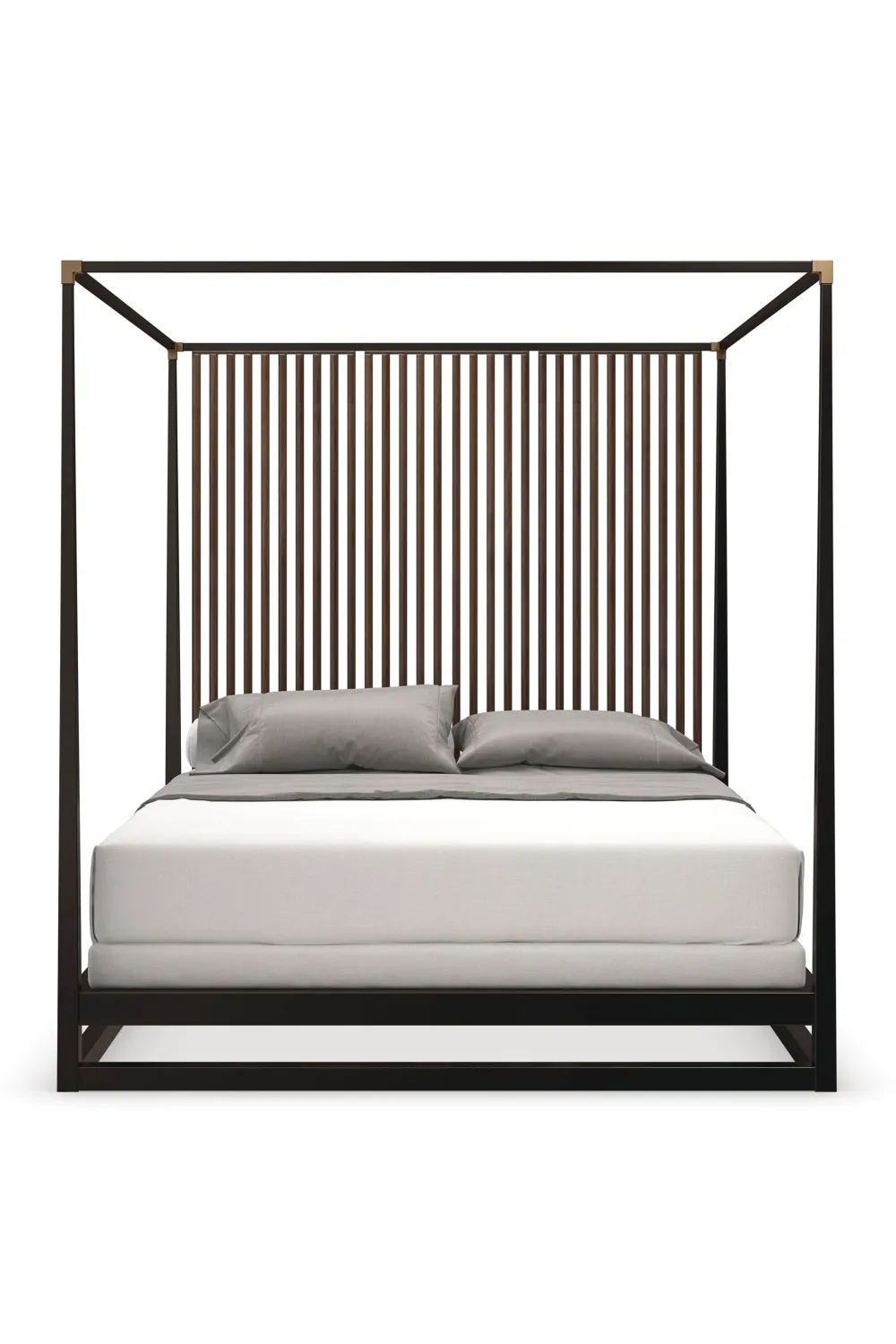 Brown Wooden Canopy Bed | Caracole Pinstripe