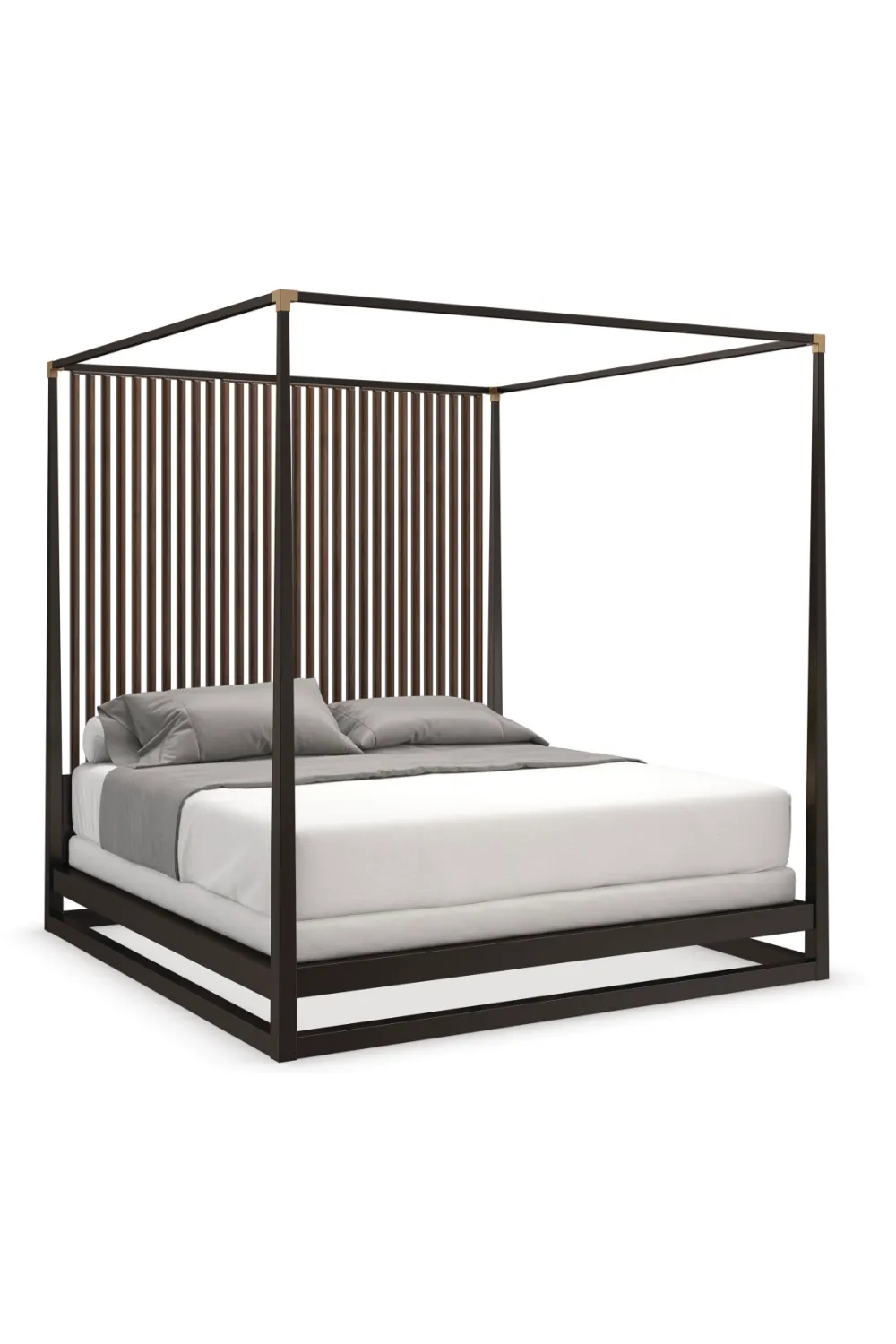 Brown Wooden Canopy Bed | Caracole Pinstripe