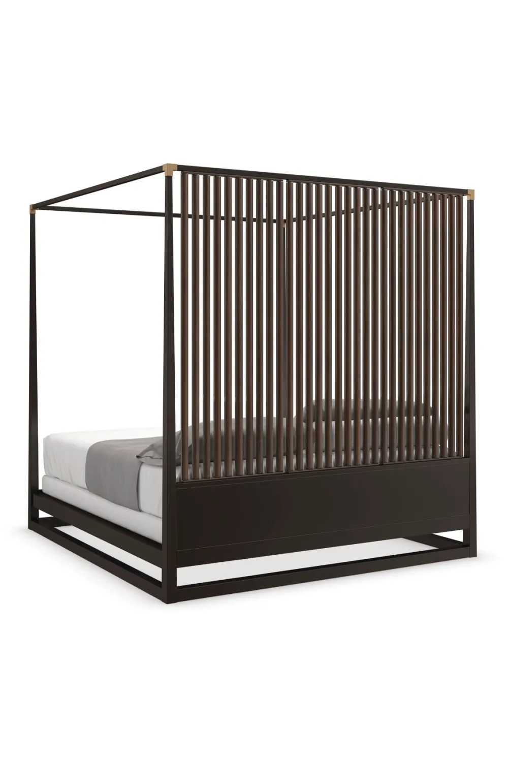 Brown Wooden Canopy Bed | Caracole Pinstripe