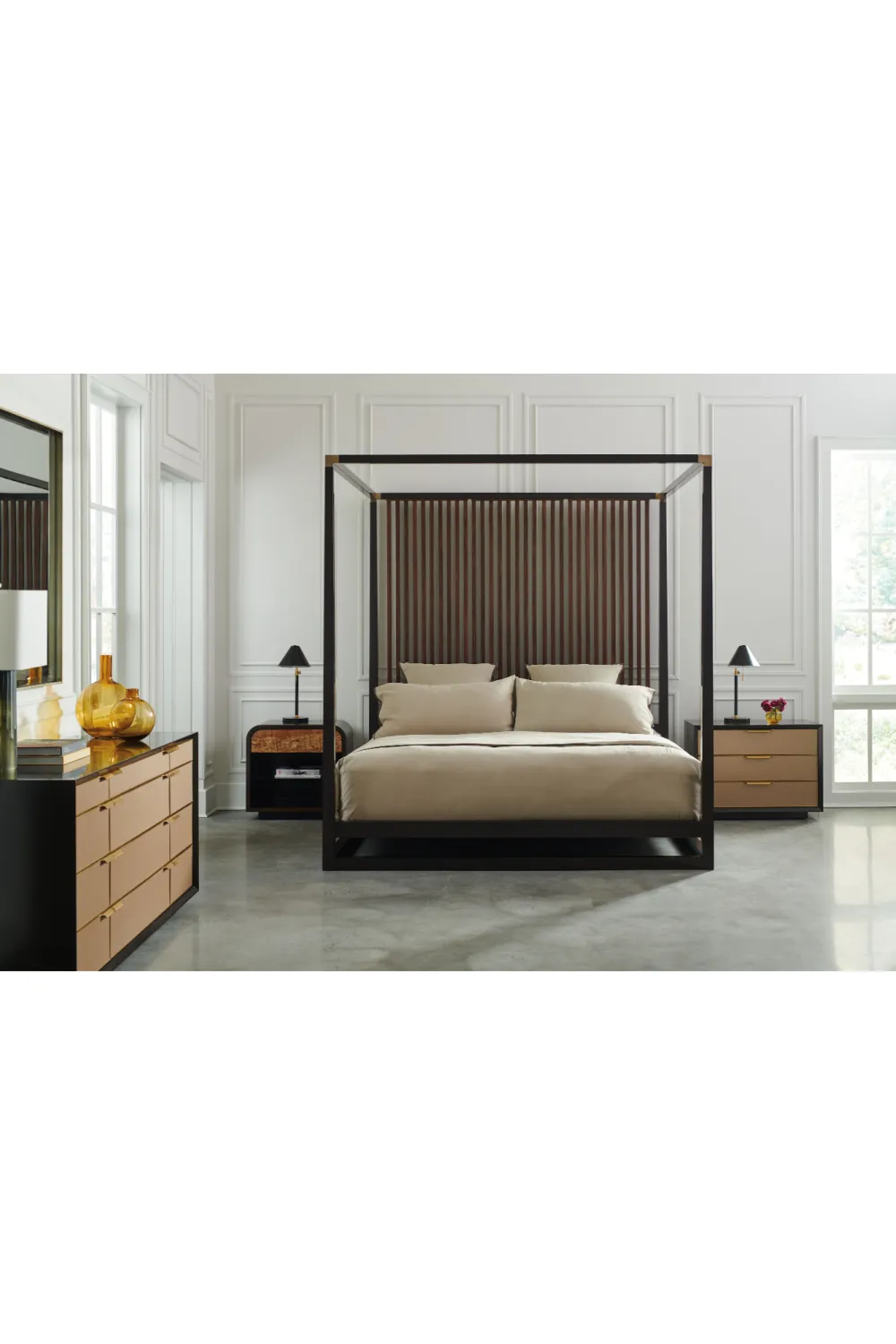 Brown Wooden Canopy Bed | Caracole Pinstripe