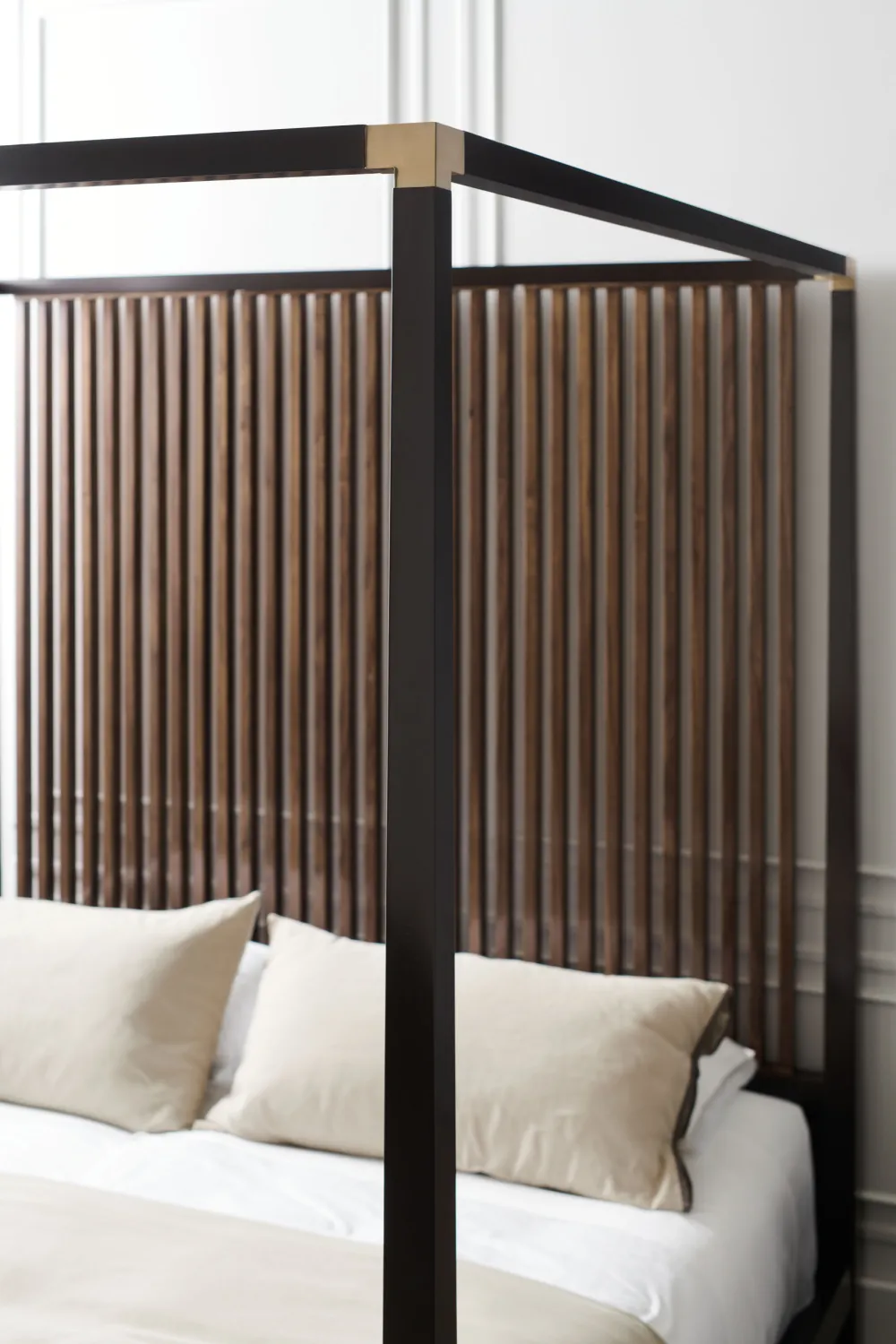 Brown Wooden Canopy Bed | Caracole Pinstripe