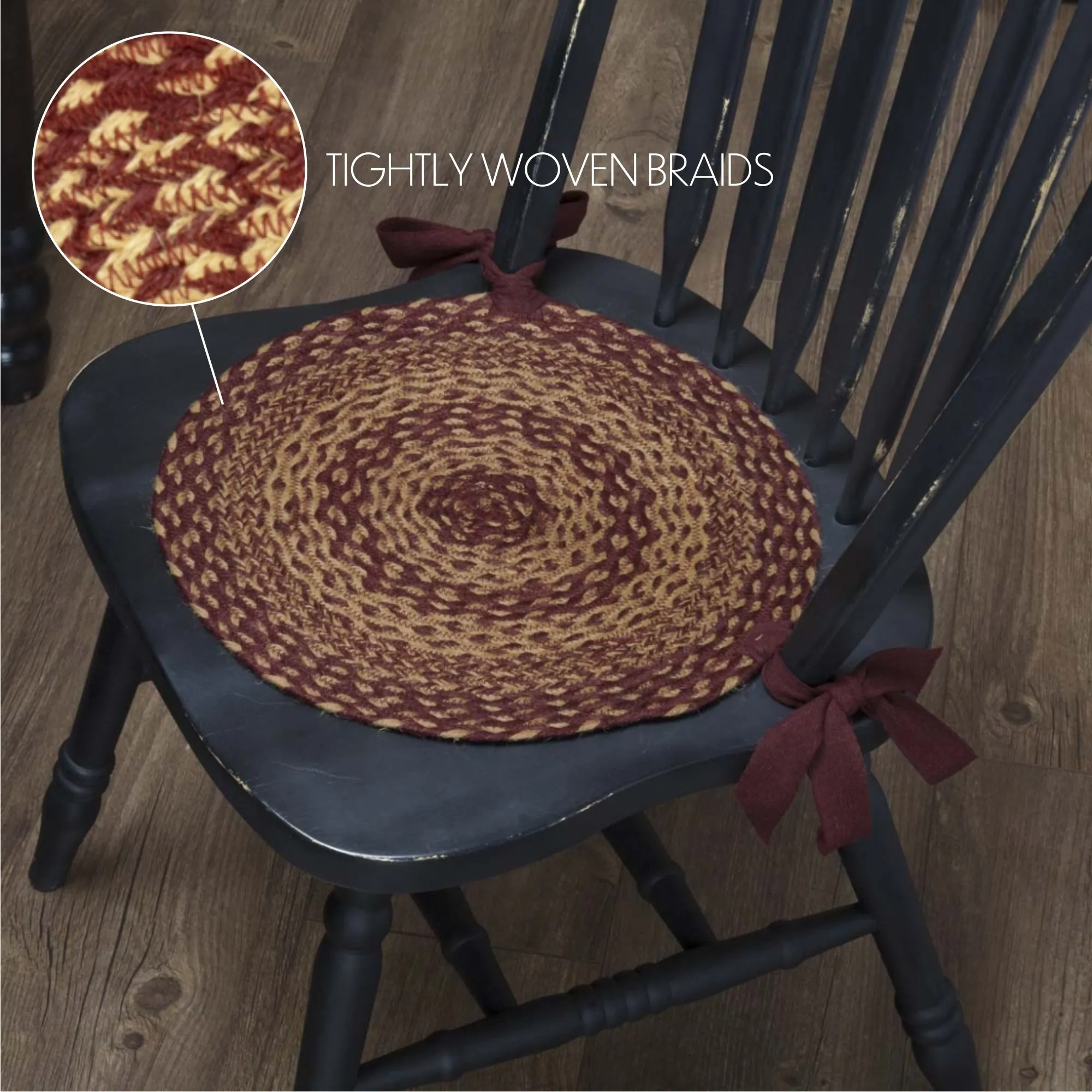 Burgundy Tan Jute Chair Pad 15 inch Diameter Set of 6