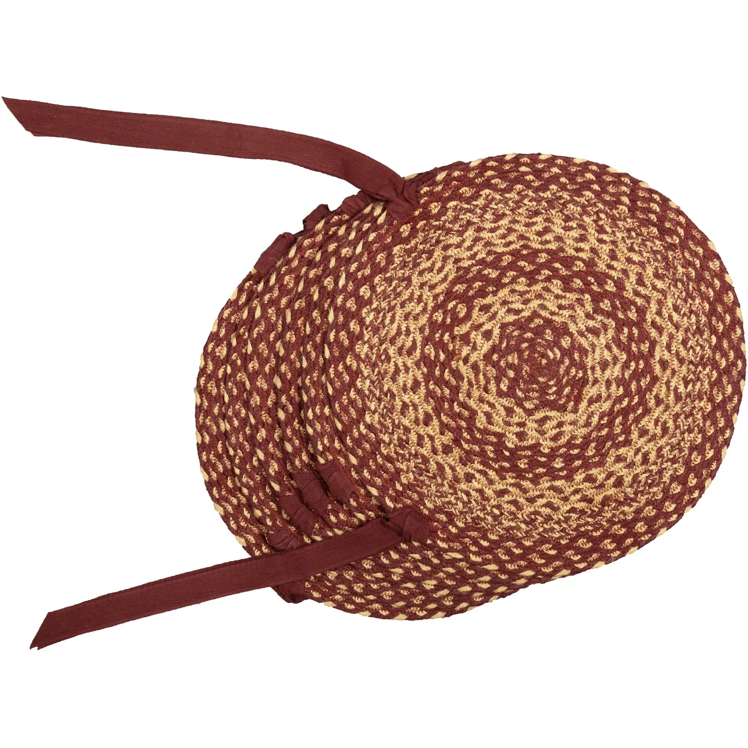 Burgundy Tan Jute Chair Pad 15 inch Diameter Set of 6