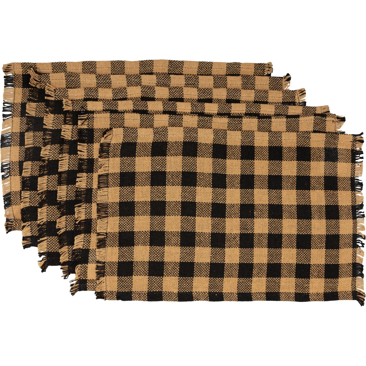 Burlap Black Check Placemat Fringed Set of 6 12x18