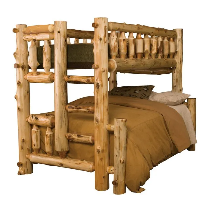 Cedar Log Traditional Queen/Double Bunk Bed - Ladder Right