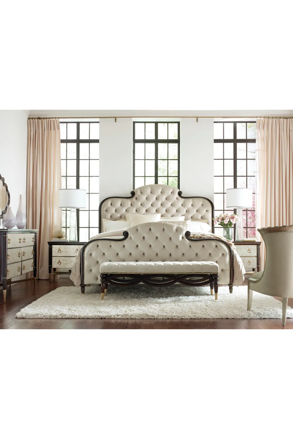 Cream Tufted Silk California King Bed | Caracole Everly