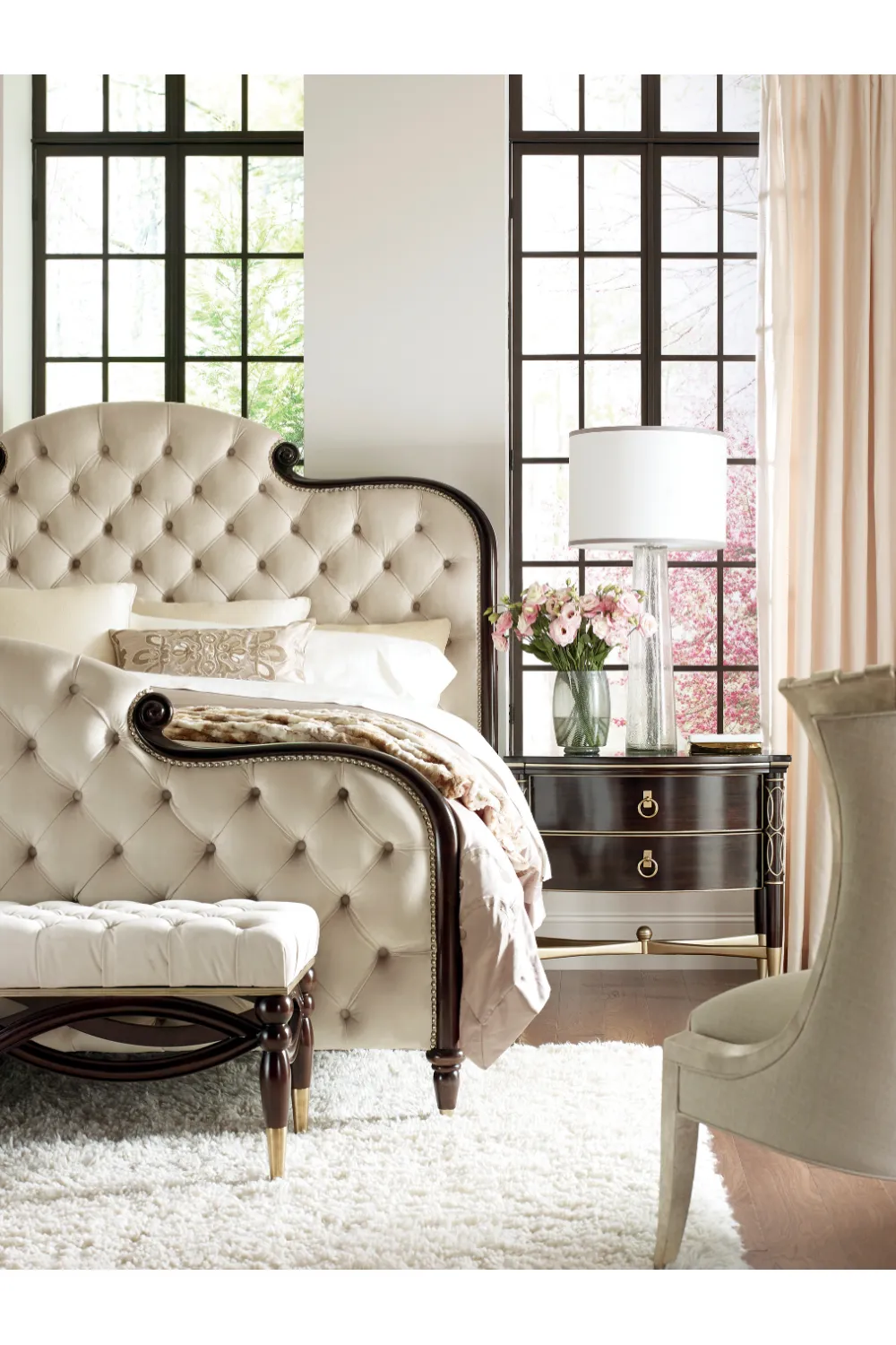 Cream Tufted Silk California King Bed | Caracole Everly