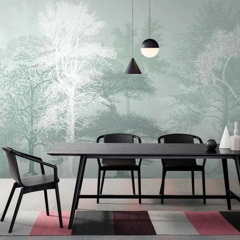 Custom Mural Wallpaper Blue Green Woods Forest (㎡)