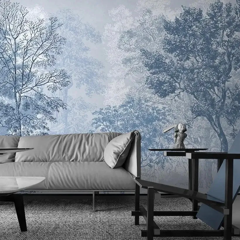 Custom Mural Wallpaper Blue Green Woods Forest (㎡)