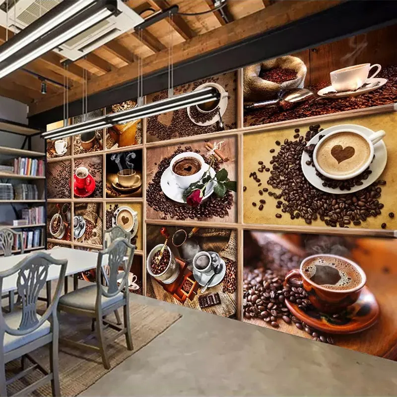 Custom Mural Wallpaper for Cafe Restaurant Coffee Beans Coffee Cup (㎡)