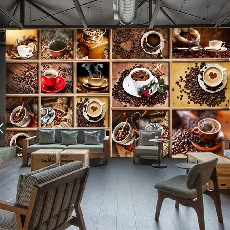 Custom Mural Wallpaper for Cafe Restaurant Coffee Beans Coffee Cup (㎡)