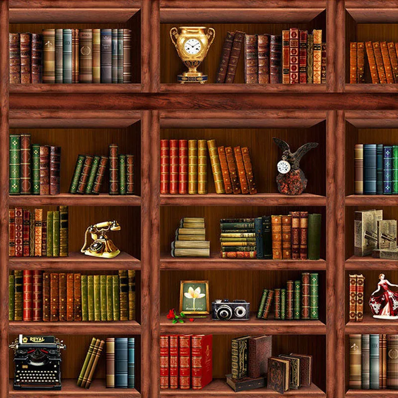 Custom Size Bookshelf Effect Wallpaper Mural (㎡)