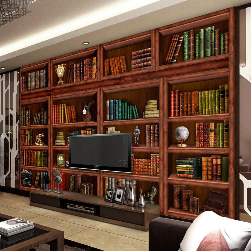 Custom Size Bookshelf Effect Wallpaper Mural (㎡)