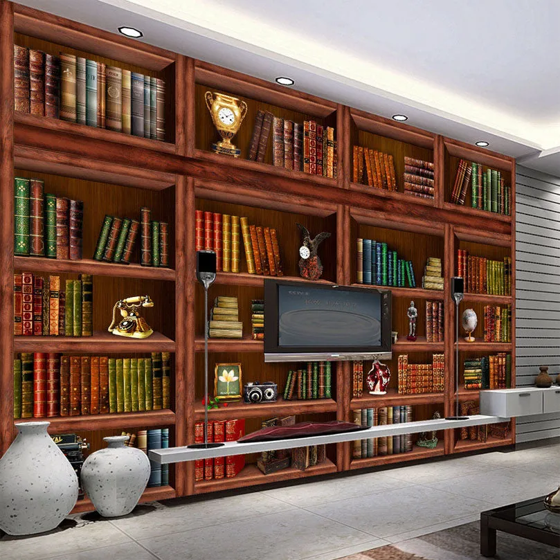 Custom Size Bookshelf Effect Wallpaper Mural (㎡)