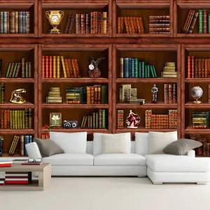 Custom Size Bookshelf Effect Wallpaper Mural (㎡)