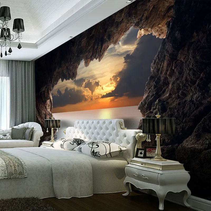 Custom Wallpaper Mural 3D Stereoscopic Cave Seascape Sunrise (㎡)