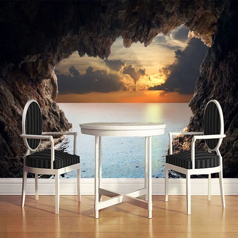 Custom Wallpaper Mural 3D Stereoscopic Cave Seascape Sunrise (㎡)