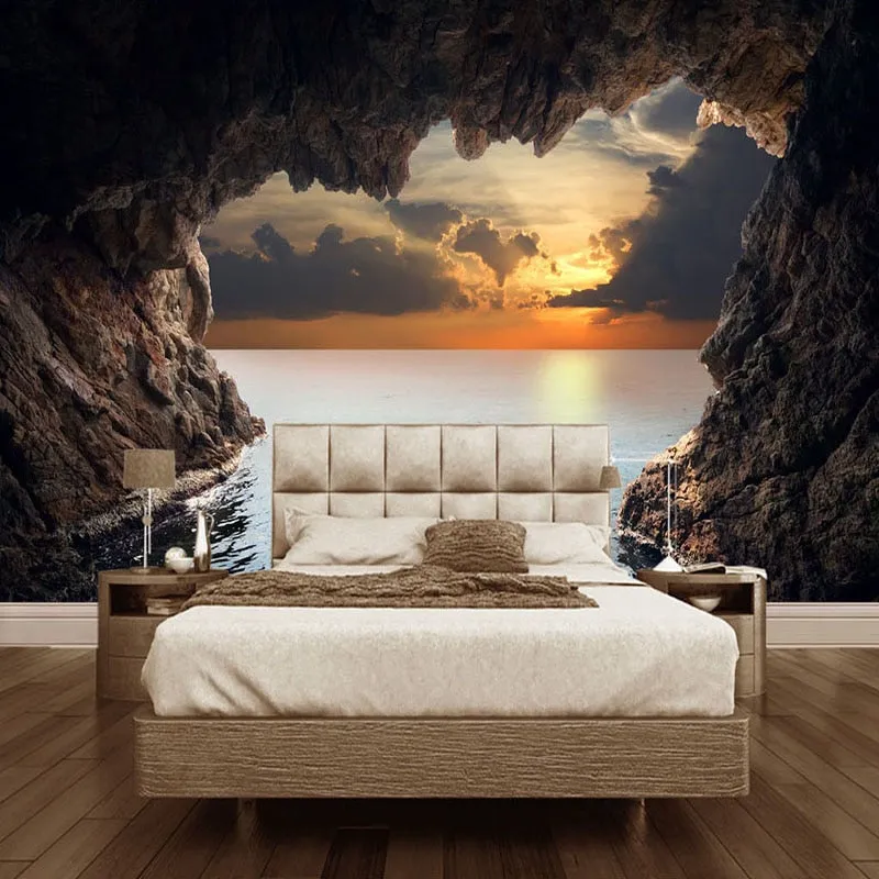 Custom Wallpaper Mural 3D Stereoscopic Cave Seascape Sunrise (㎡)