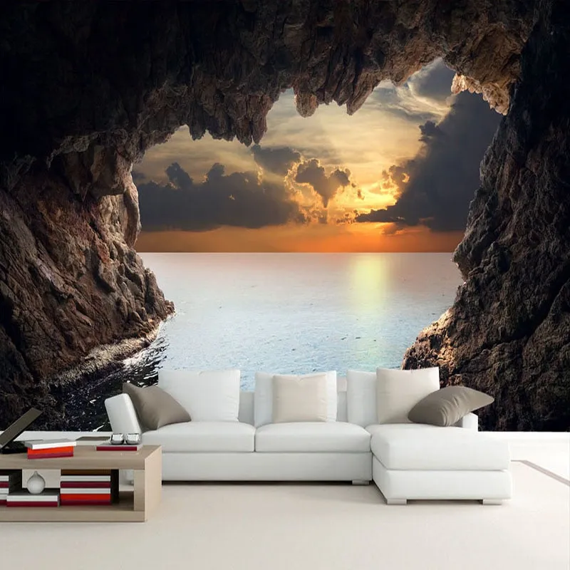 Custom Wallpaper Mural 3D Stereoscopic Cave Seascape Sunrise (㎡)