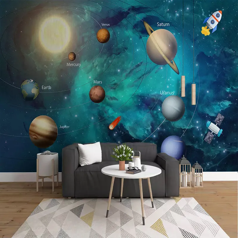 Custom Wallpaper Mural for Kid's Room Hand-painted Space Universe(㎡)