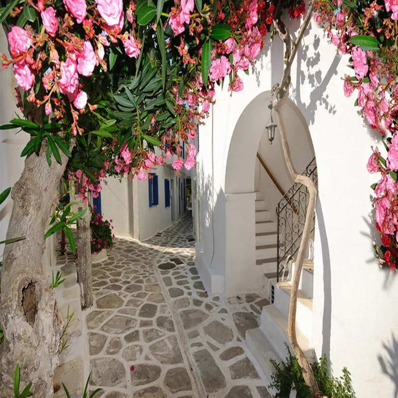 Custom Wallpaper Mural Mediterranean Style Street Landscape (㎡)