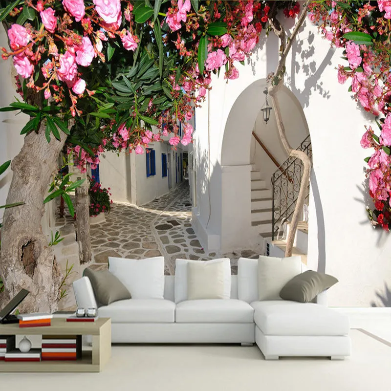 Custom Wallpaper Mural Mediterranean Style Street Landscape (㎡)