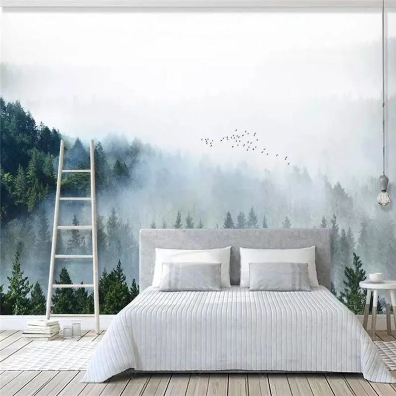 Custom Wallpaper Mural Modern Nordic Style Misty Forest (㎡)