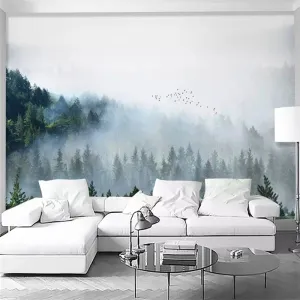 Custom Wallpaper Mural Modern Nordic Style Misty Forest (㎡)