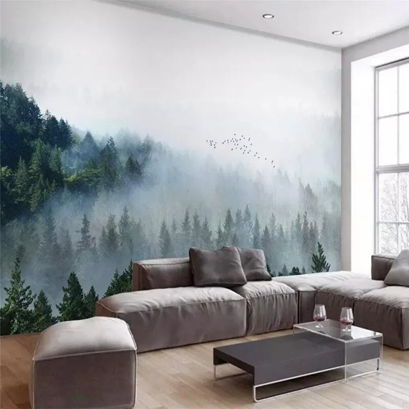 Custom Wallpaper Mural Modern Nordic Style Misty Forest (㎡)