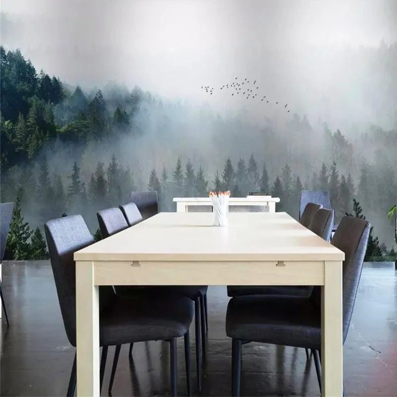 Custom Wallpaper Mural Modern Nordic Style Misty Forest (㎡)