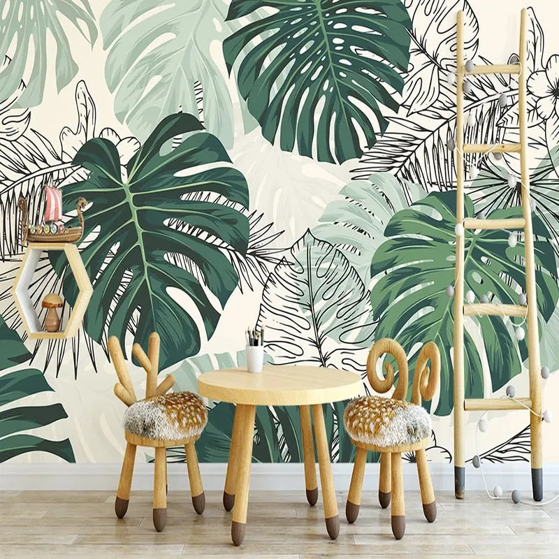 Custom Wallpaper Mural Modern Tropical Plant Leaves (㎡)