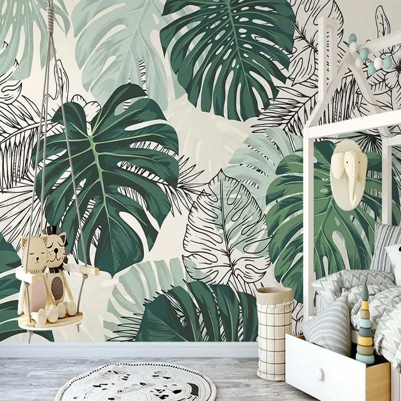 Custom Wallpaper Mural Modern Tropical Plant Leaves (㎡)