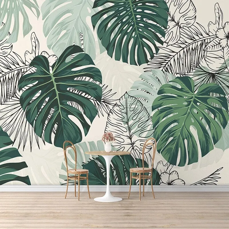 Custom Wallpaper Mural Modern Tropical Plant Leaves (㎡)