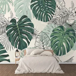 Custom Wallpaper Mural Modern Tropical Plant Leaves (㎡)