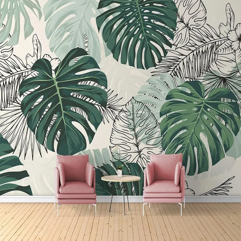 Custom Wallpaper Mural Modern Tropical Plant Leaves (㎡)