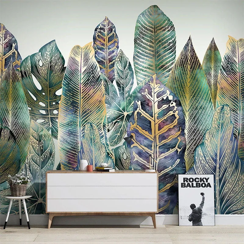 Custom Wallpaper Mural Tropical Plant Leaf Line Drawing (㎡)