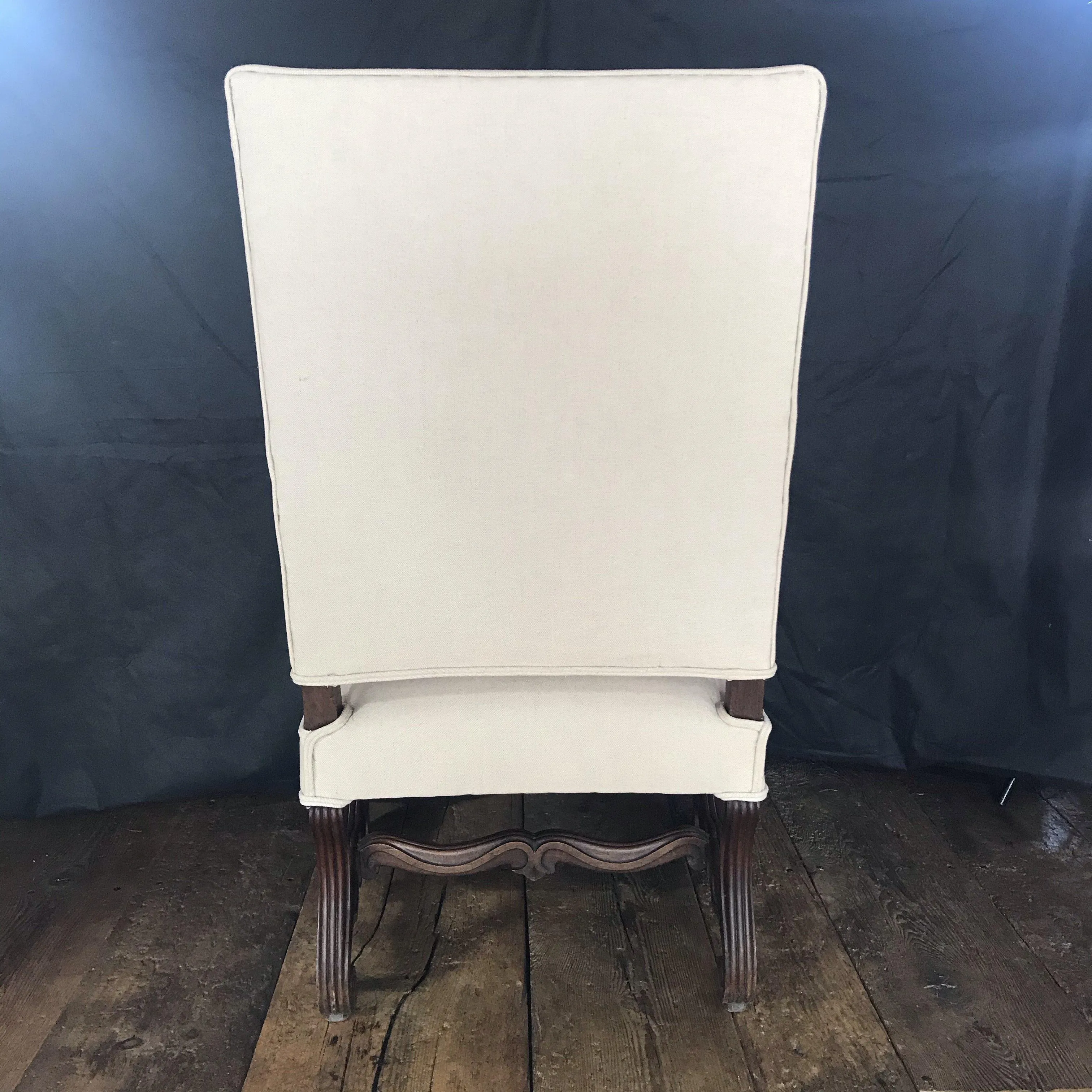 Early French Louis XV French Carved Armchair or Fauteuil Newly Upholstered in Neutral French Linen