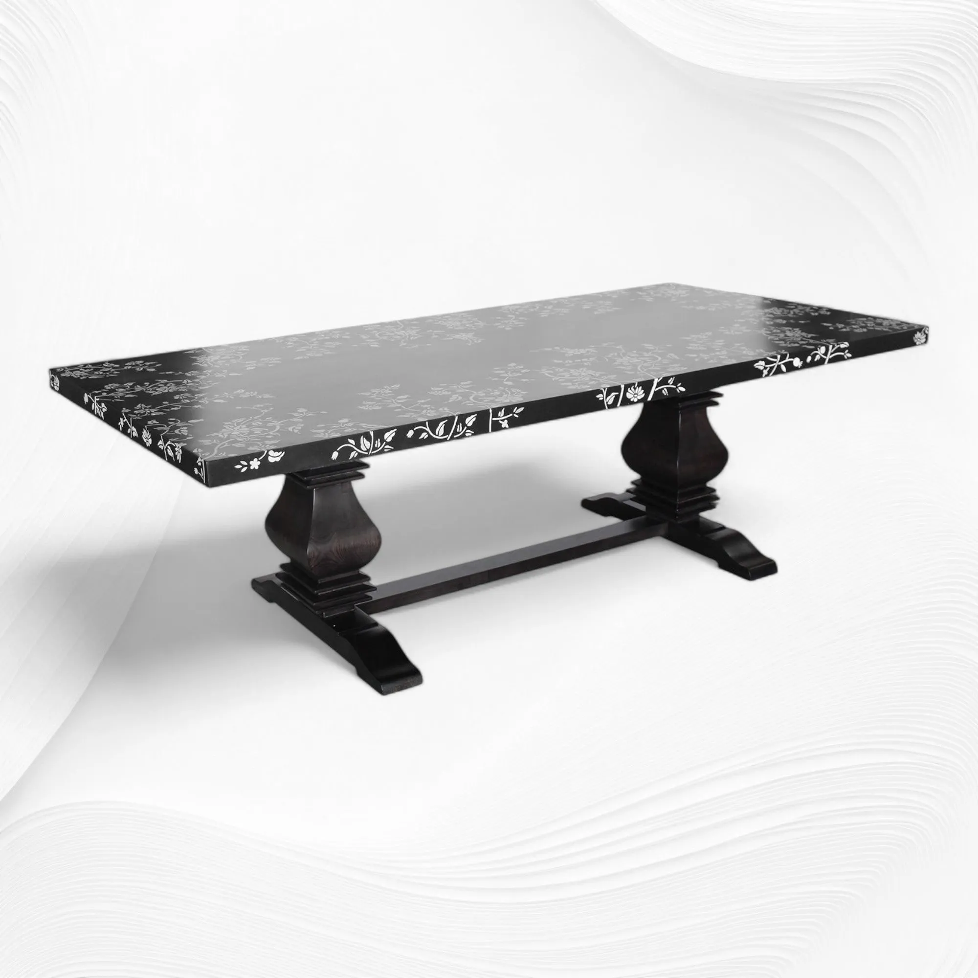 Flora Bone Inlay Dining Table Black