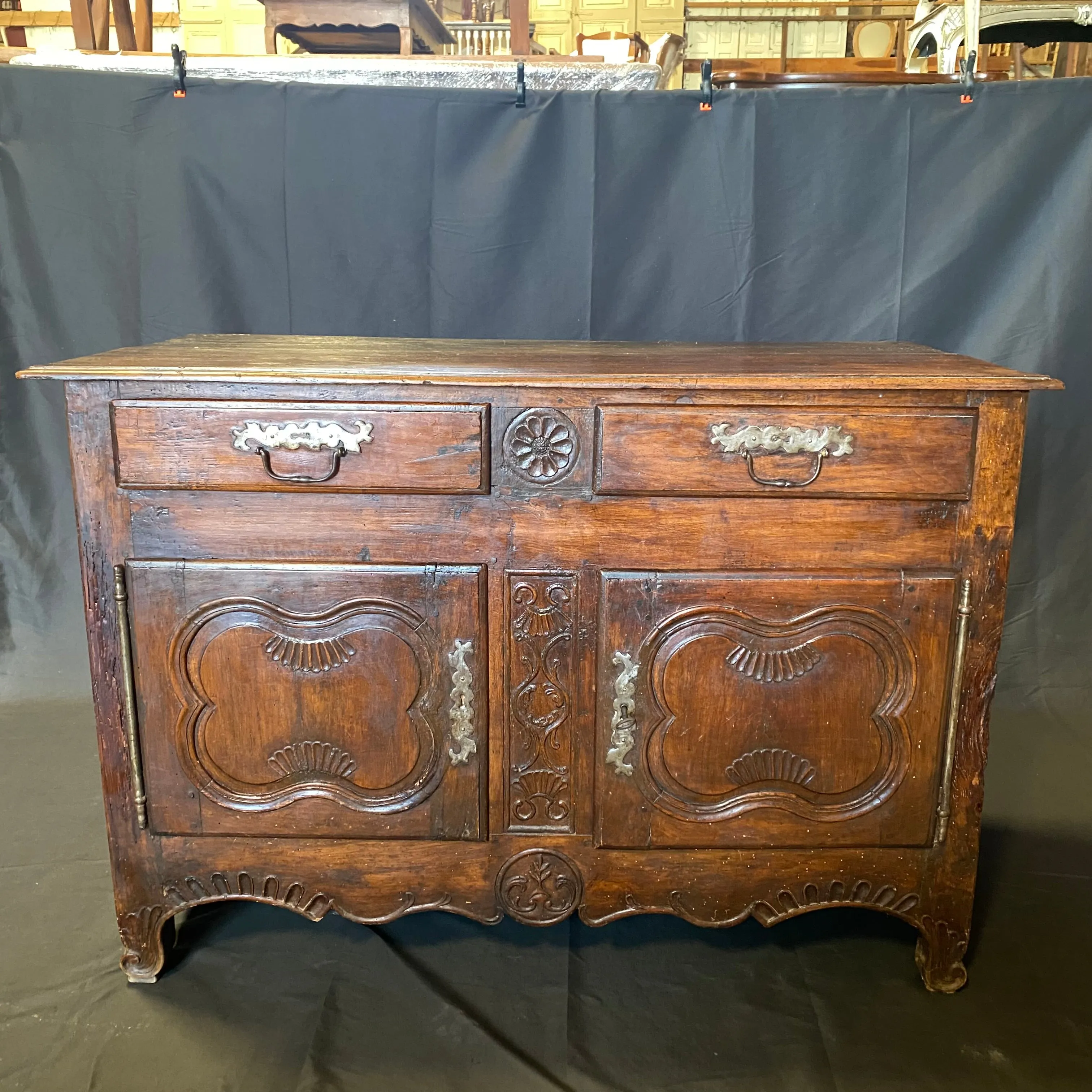 French 18th Century Carved Walnut Buffet or Sideboard Storage Cabinet