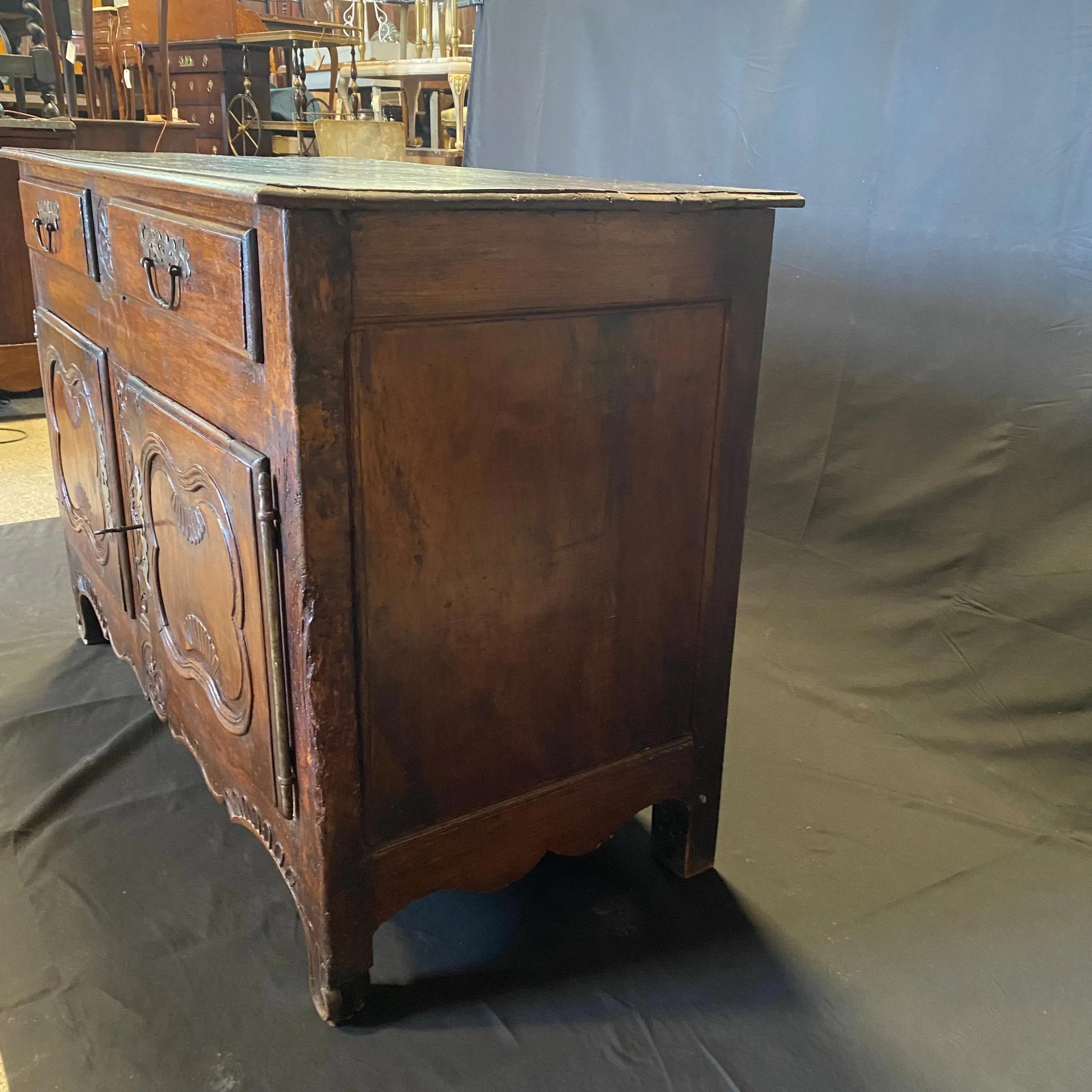 French 18th Century Carved Walnut Buffet or Sideboard Storage Cabinet