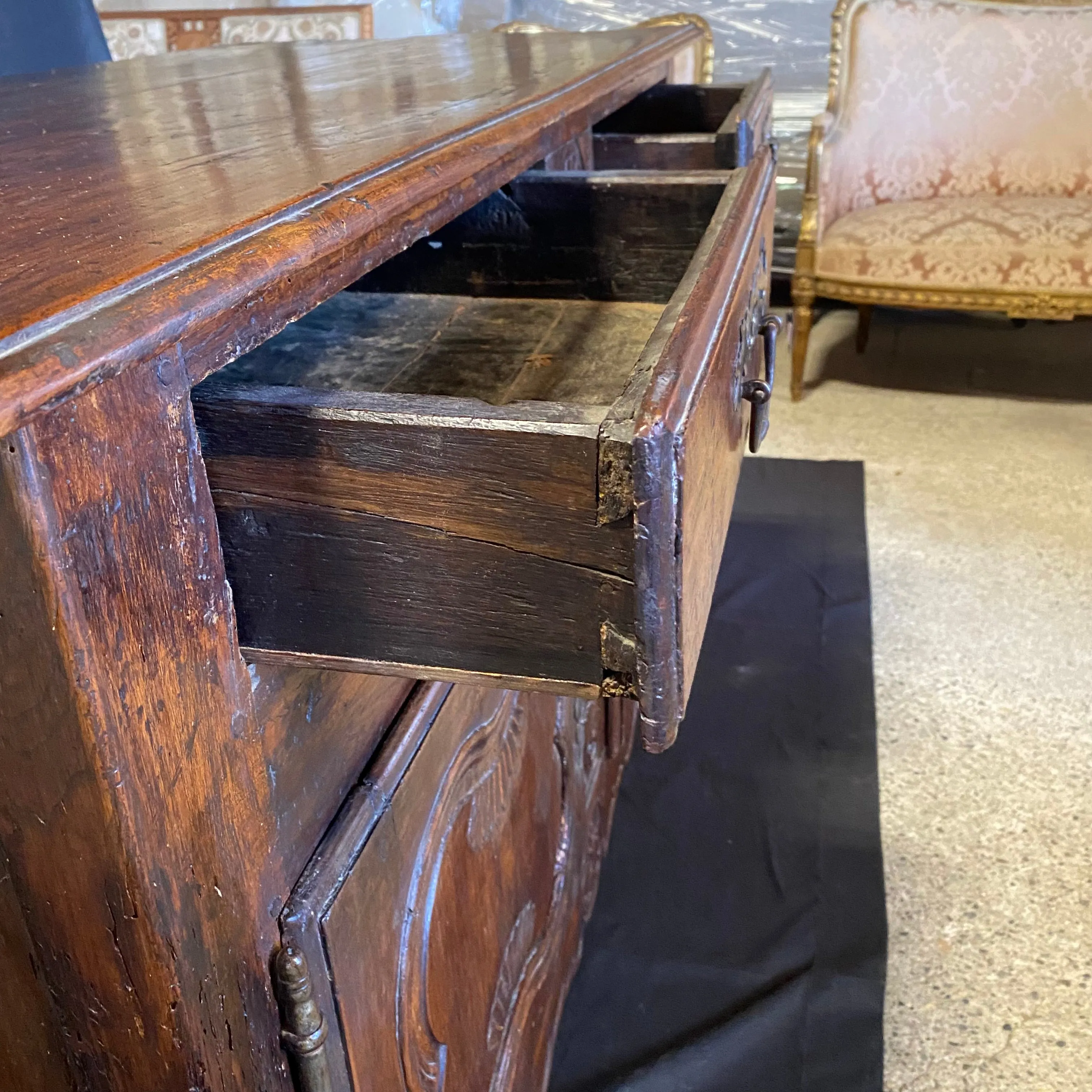 French 18th Century Carved Walnut Buffet or Sideboard Storage Cabinet