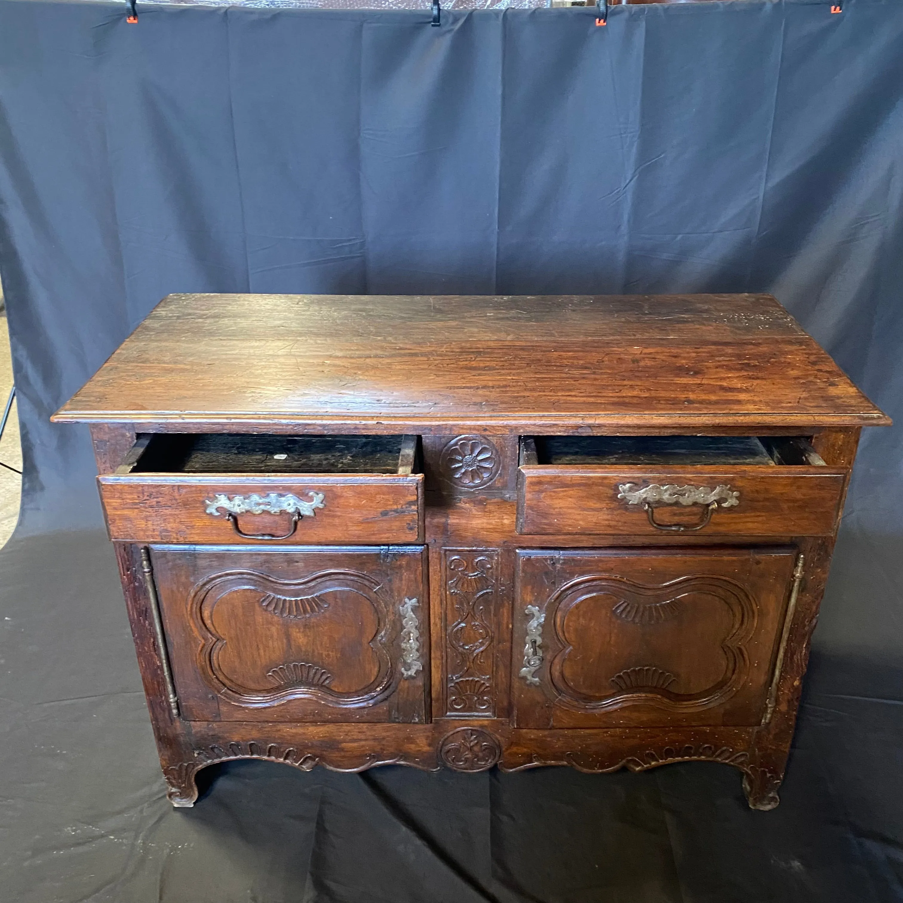 French 18th Century Carved Walnut Buffet or Sideboard Storage Cabinet