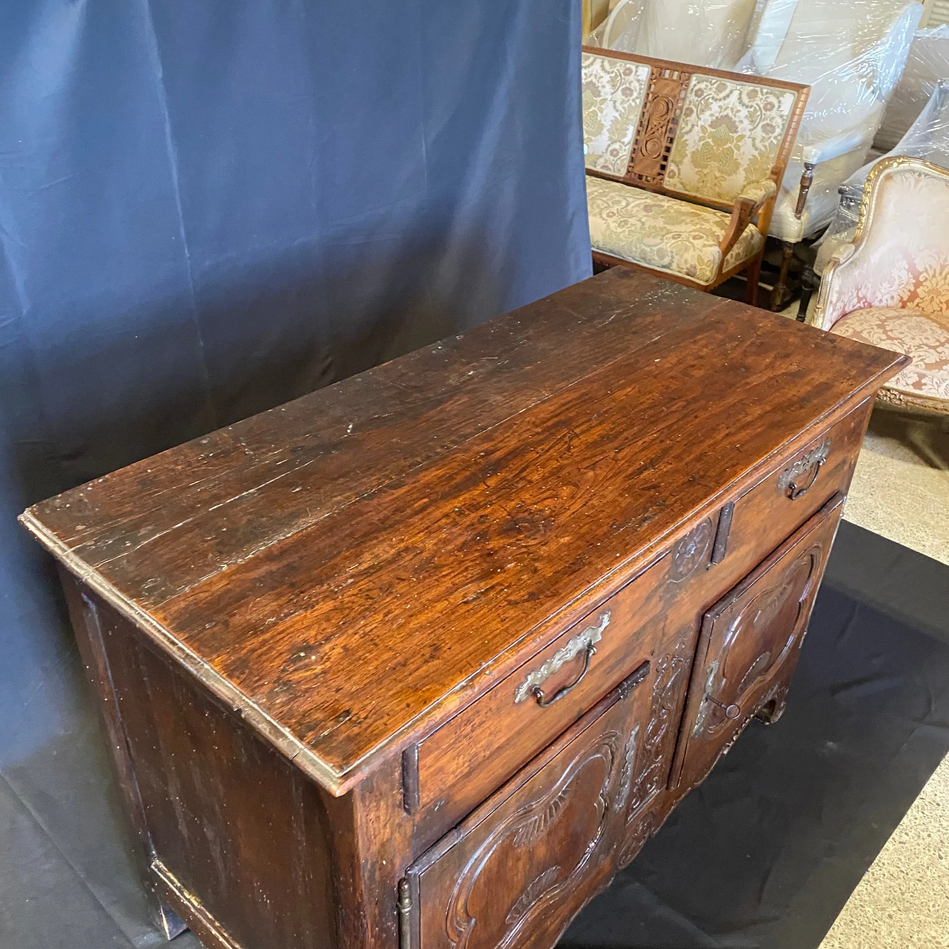 French 18th Century Carved Walnut Buffet or Sideboard Storage Cabinet