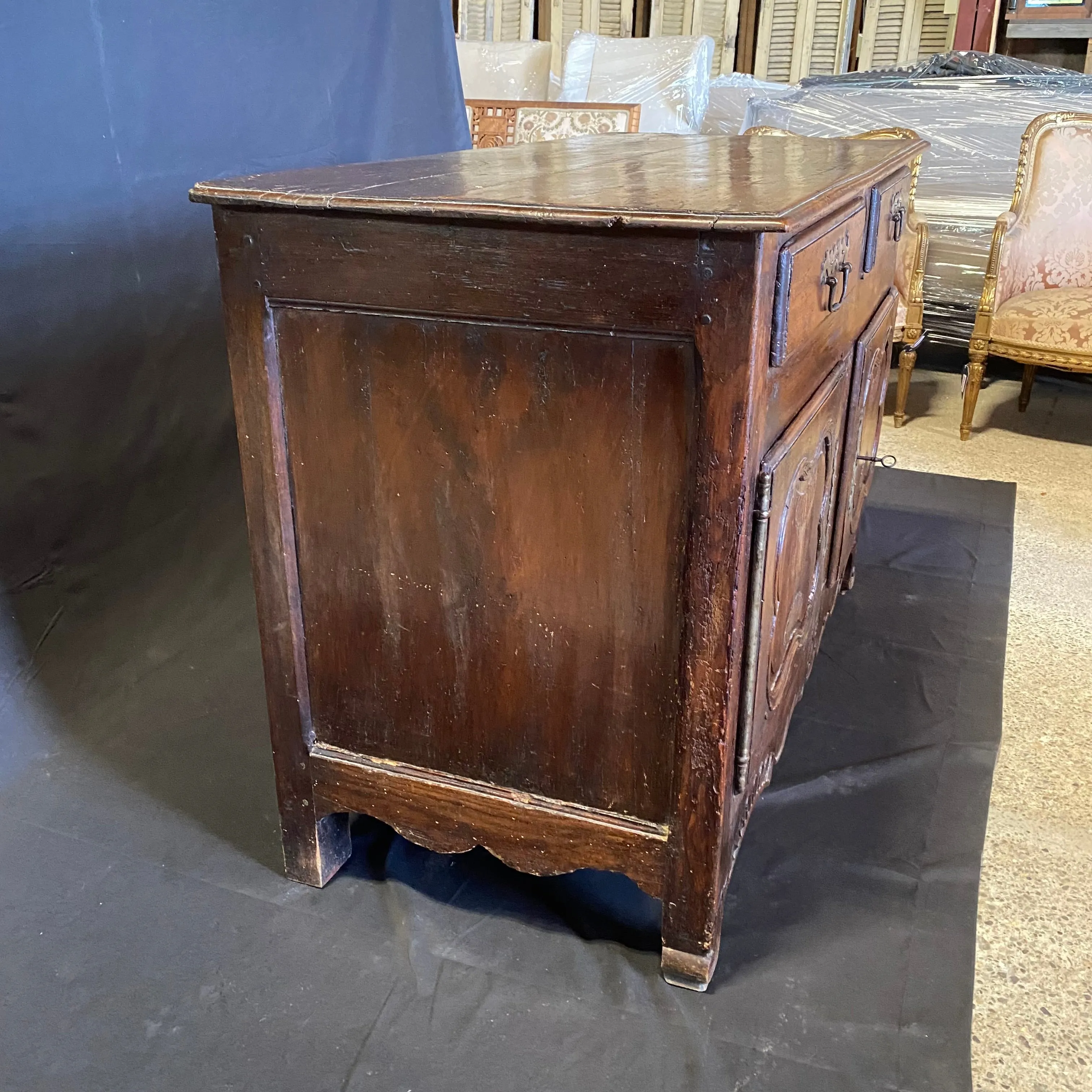 French 18th Century Carved Walnut Buffet or Sideboard Storage Cabinet