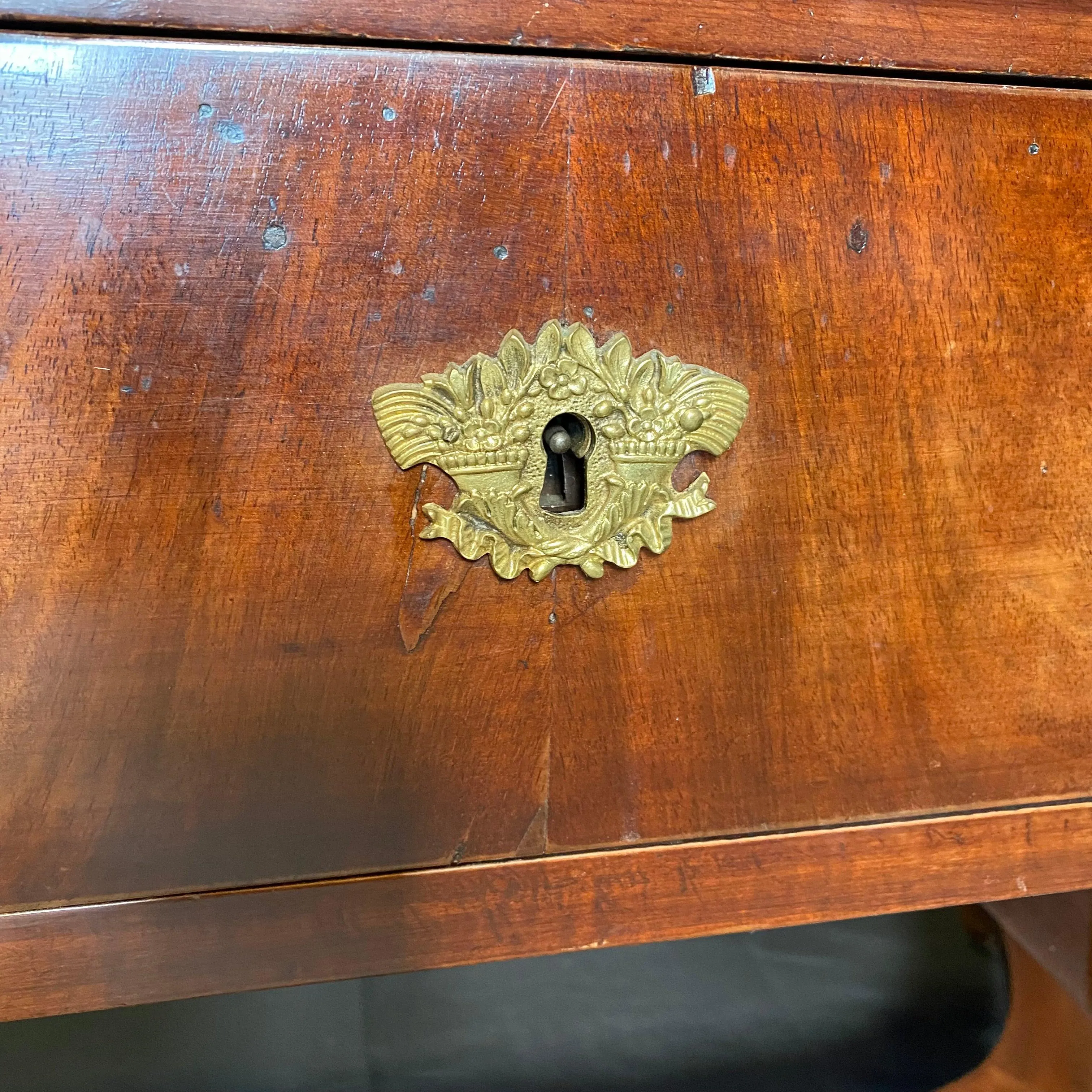 French 19th Century Empire Mahogany Writing Desk with Embossed Leather Writing Surface