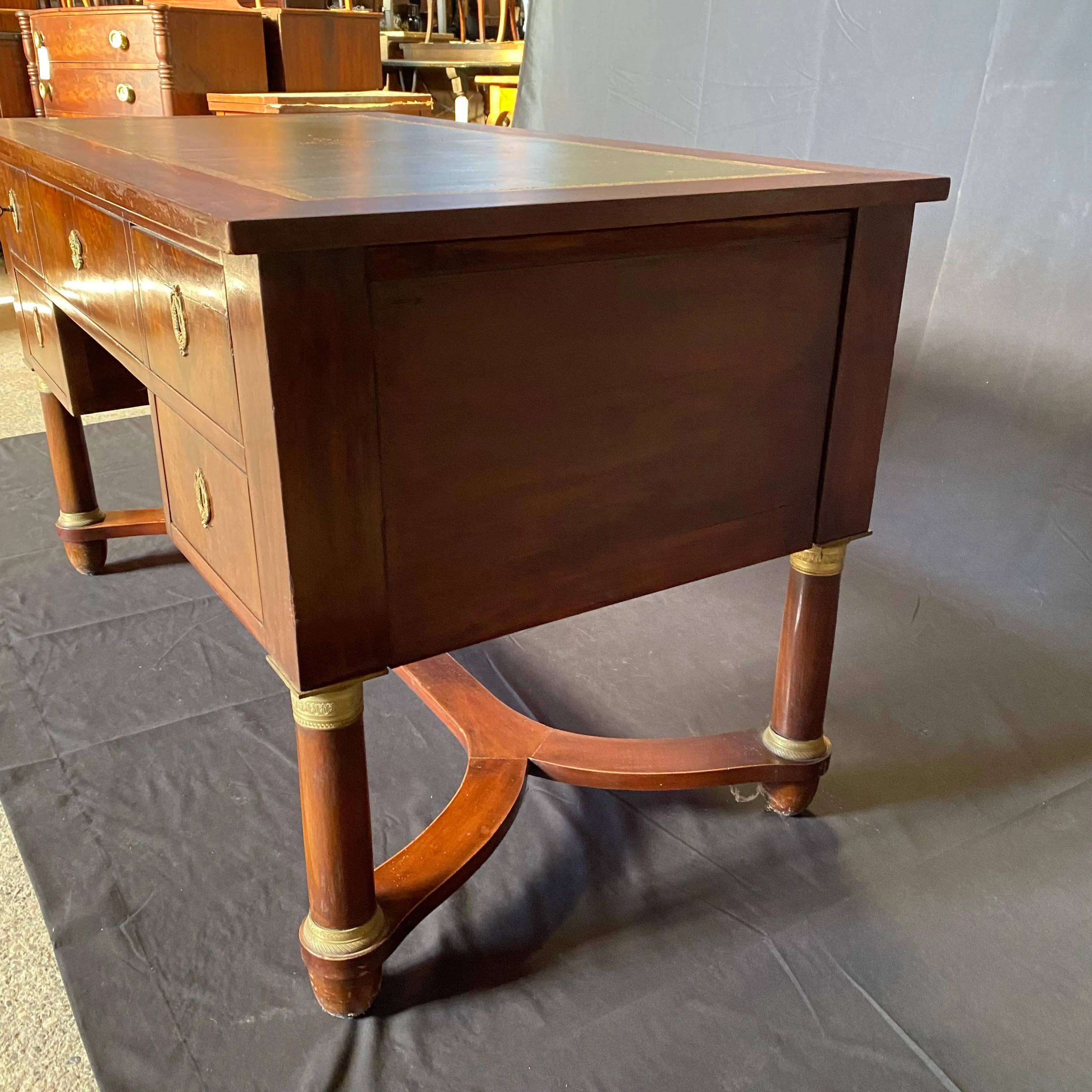 French 19th Century Empire Mahogany Writing Desk with Embossed Leather Writing Surface