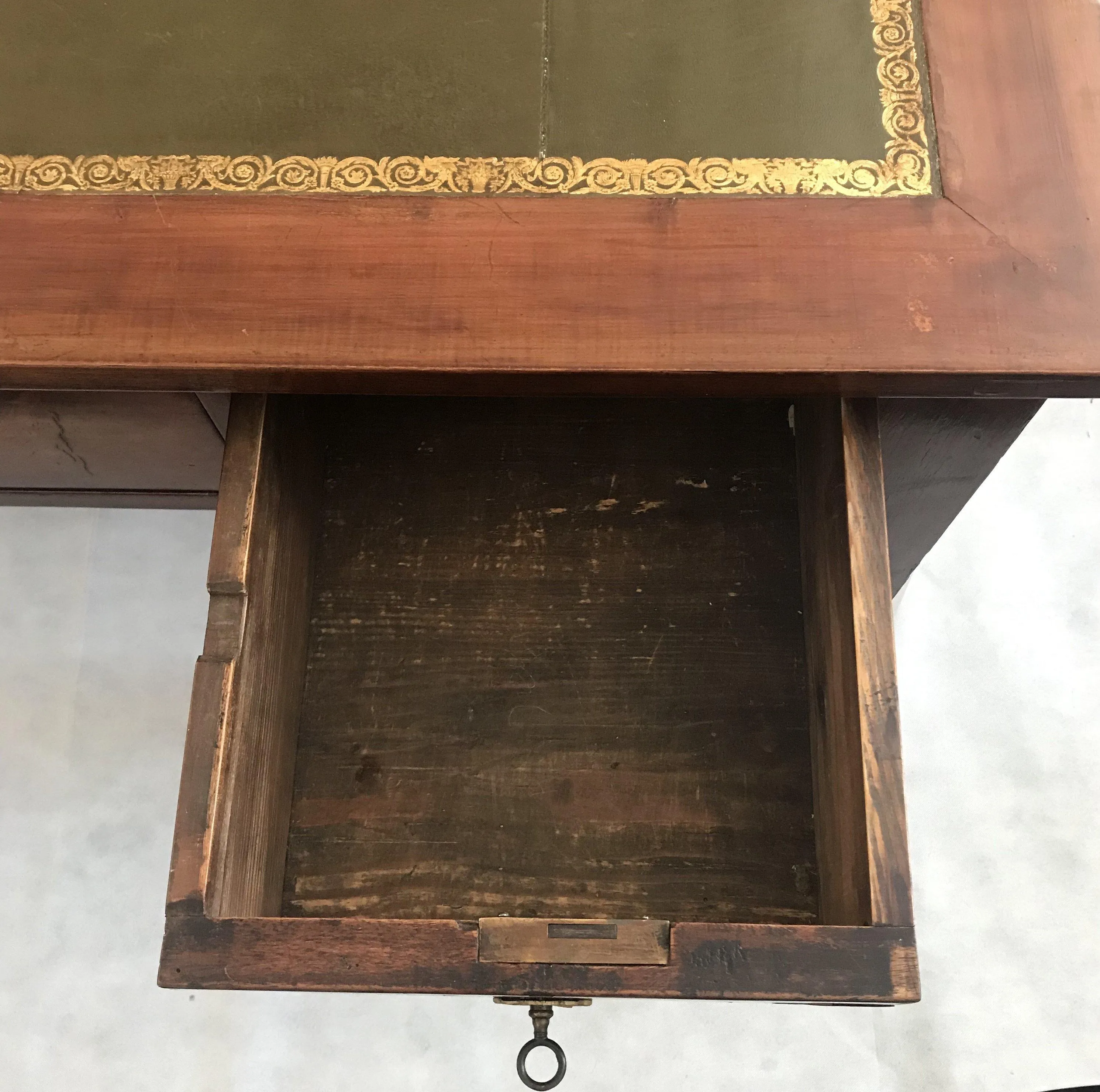 French 19th Century Empire Mahogany Writing Desk with Embossed Leather Writing Surface