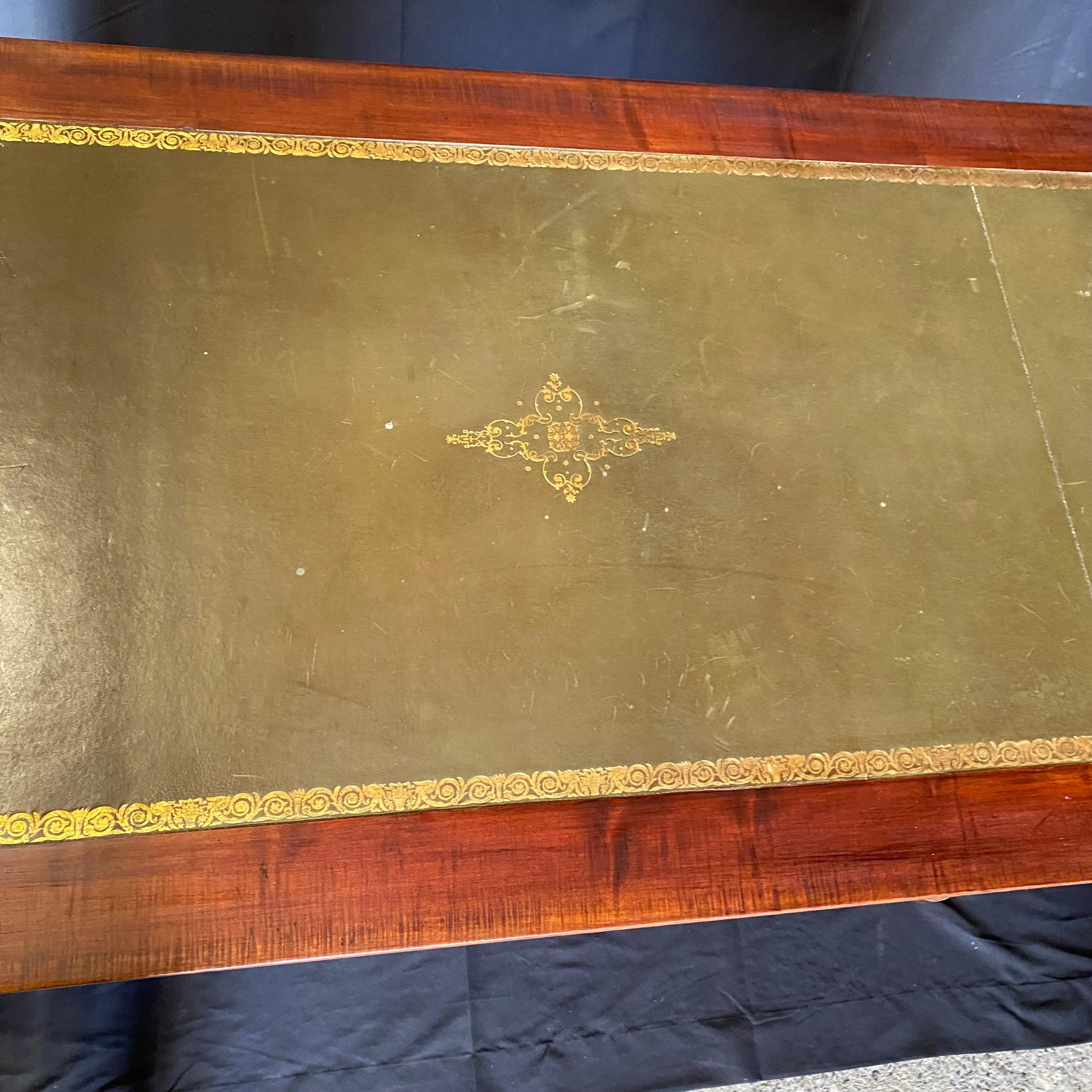 French 19th Century Empire Mahogany Writing Desk with Embossed Leather Writing Surface