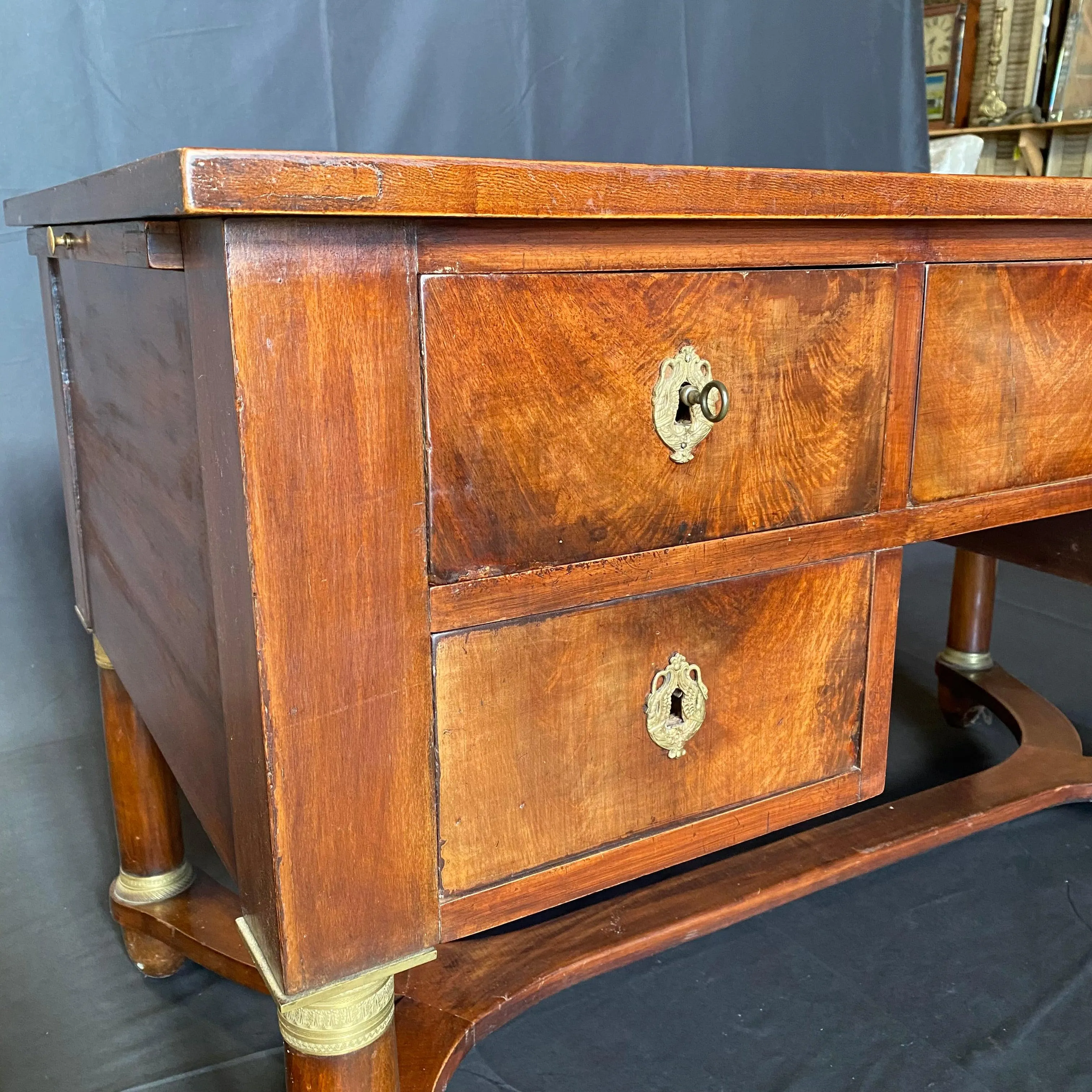 French 19th Century Empire Mahogany Writing Desk with Embossed Leather Writing Surface