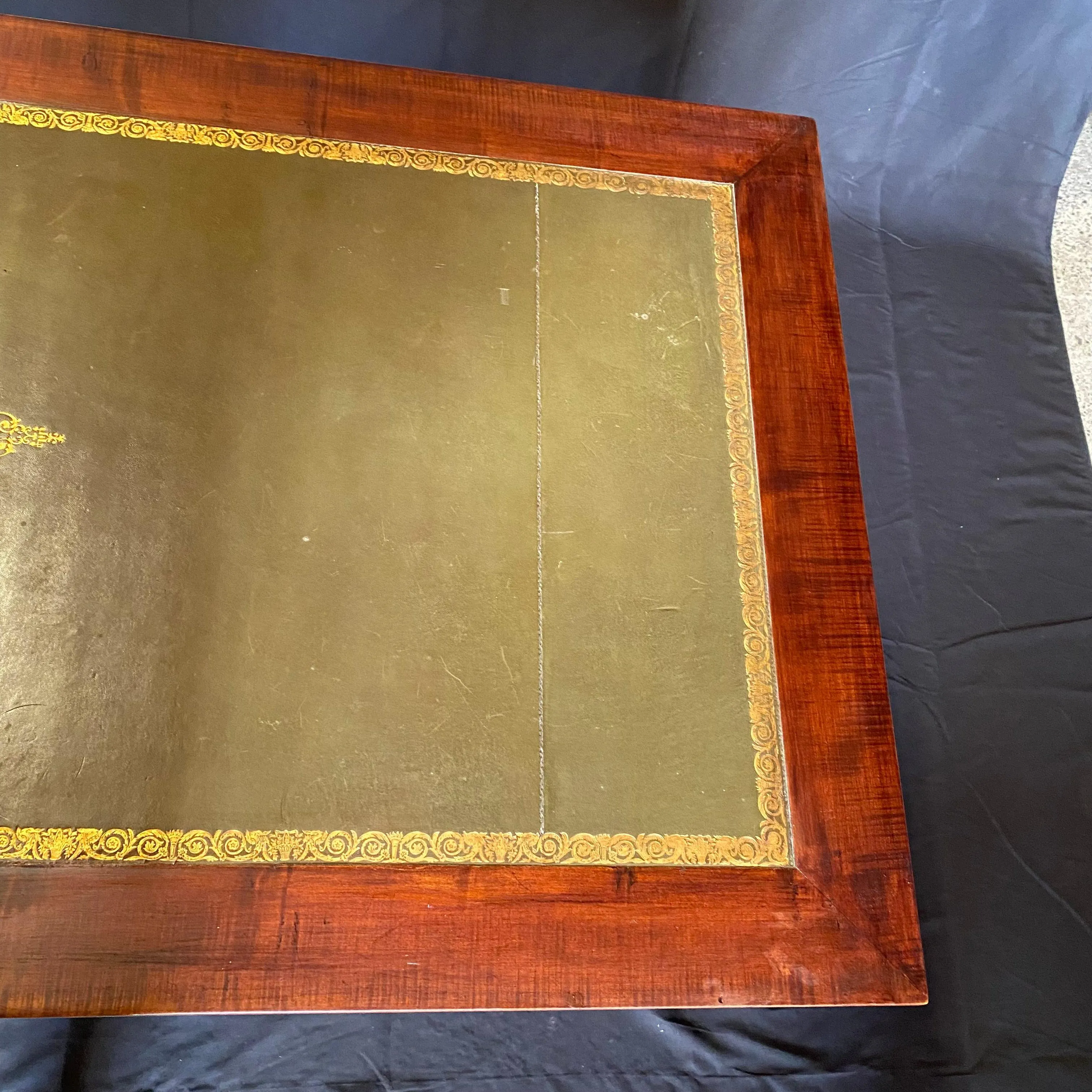 French 19th Century Empire Mahogany Writing Desk with Embossed Leather Writing Surface